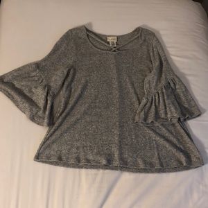 Grey Bell Sleeve Soft Sweater